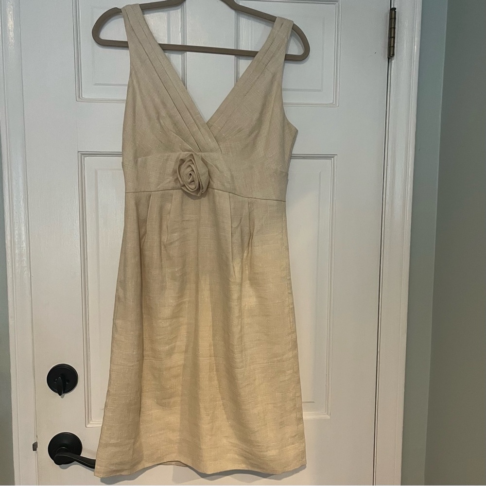 J. Crew New NWT Linen and Silk Blend Cream Colored V-Neck Sheath Dress Size 8